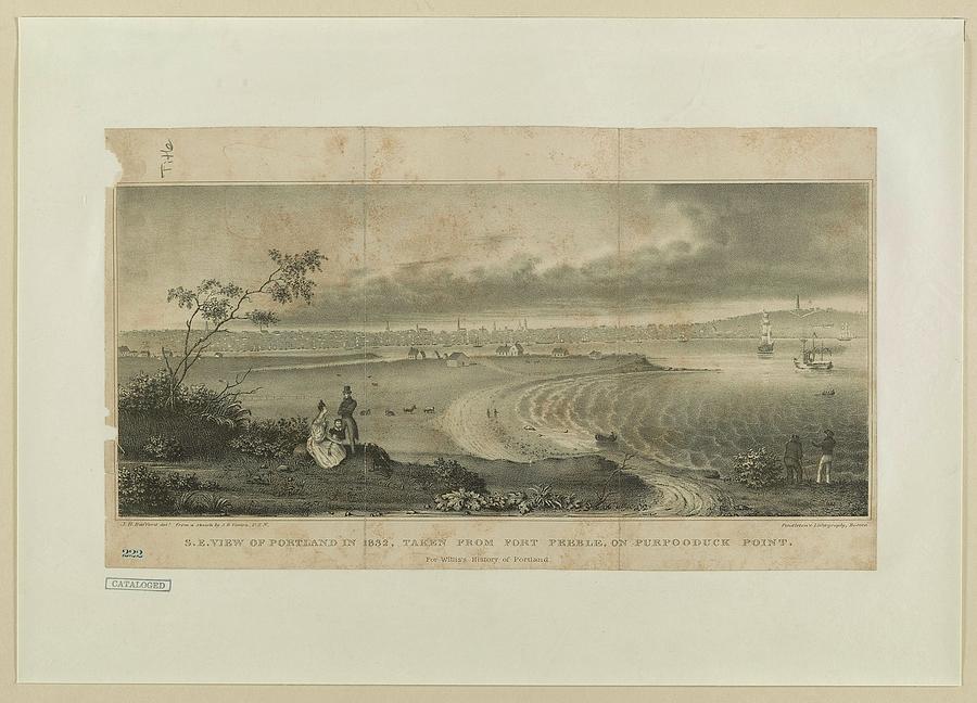 view of Portland in 1832 taken from Fort Preble Photograph by Popular Art