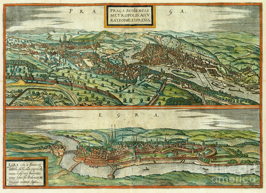 View Of Prague And Cheb, 1572 Drawing by Georg Braun and Franz Hogenberg