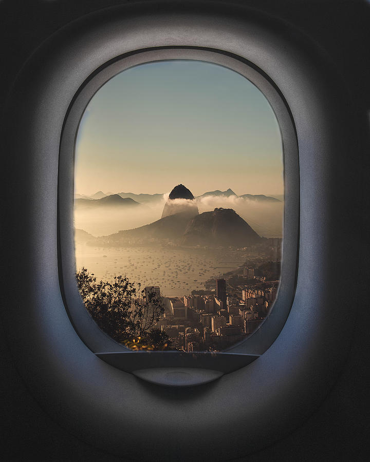 Spectacular view of Rio de Janeiro from a plane window