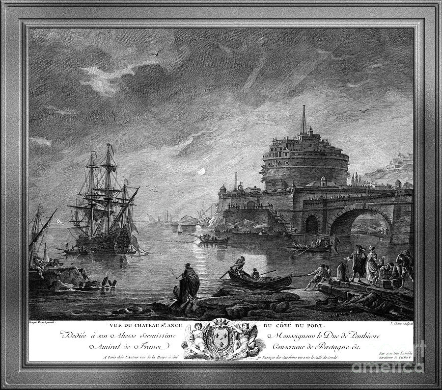 View of Saint Angels Castle from Port Side by Engraver Pierre Chenu Classical Art Reproduction Painting by Rolando Burbon
