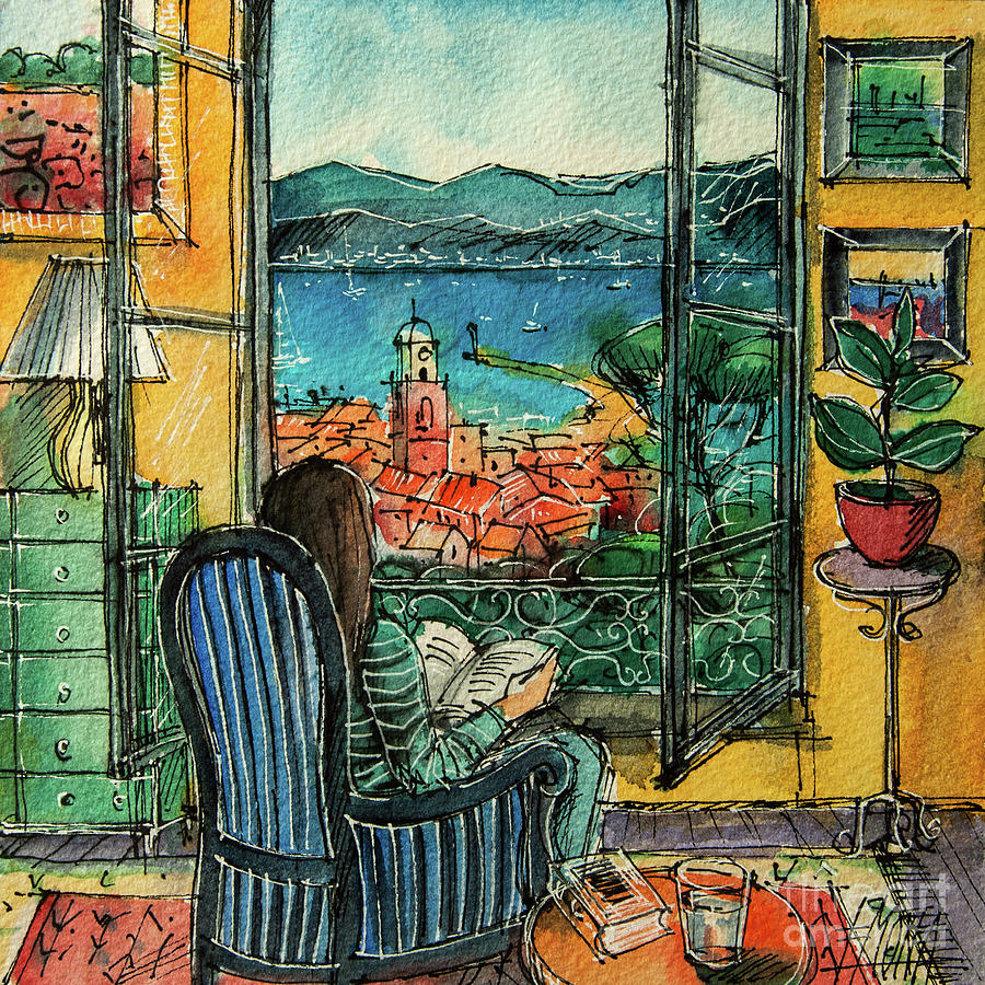 VIEW OF SAINT TROPEZ watercolor painting Mona Edulesco Painting by Mona Edulesco