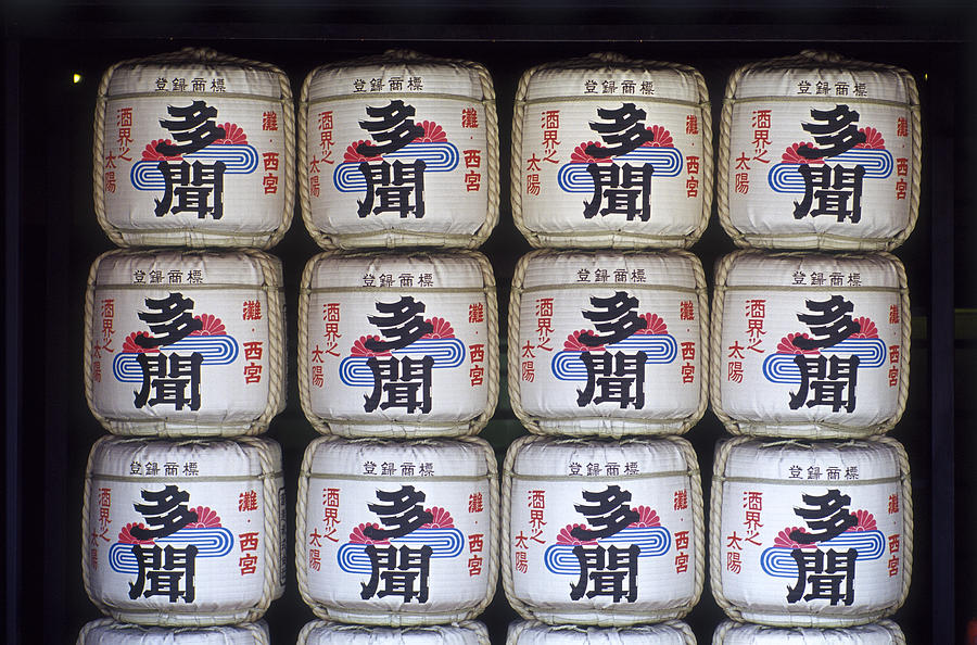 View of sake kegs, Sendai, Japan Photograph by Dallas and John Heaton