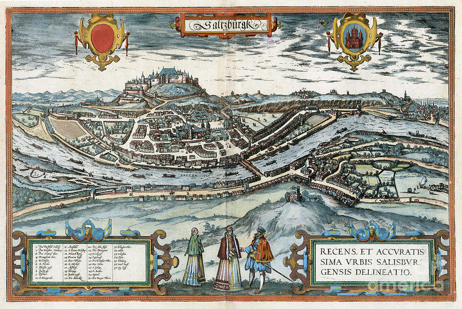 View Of Salzburg, 1581 Drawing by Georg Braun and Franz Hogenberg