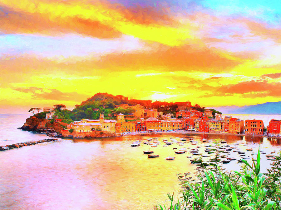 View of Sestri Levante, Liguria Painting by Dominic Piperata