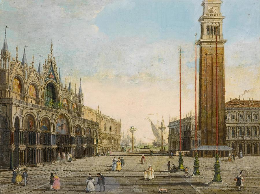 Briton Riviere Drawing - View of St Marks Square with the Piazzetta and San Giorgio Maggiore in the background by Giuseppe Bernardino Bison Italian