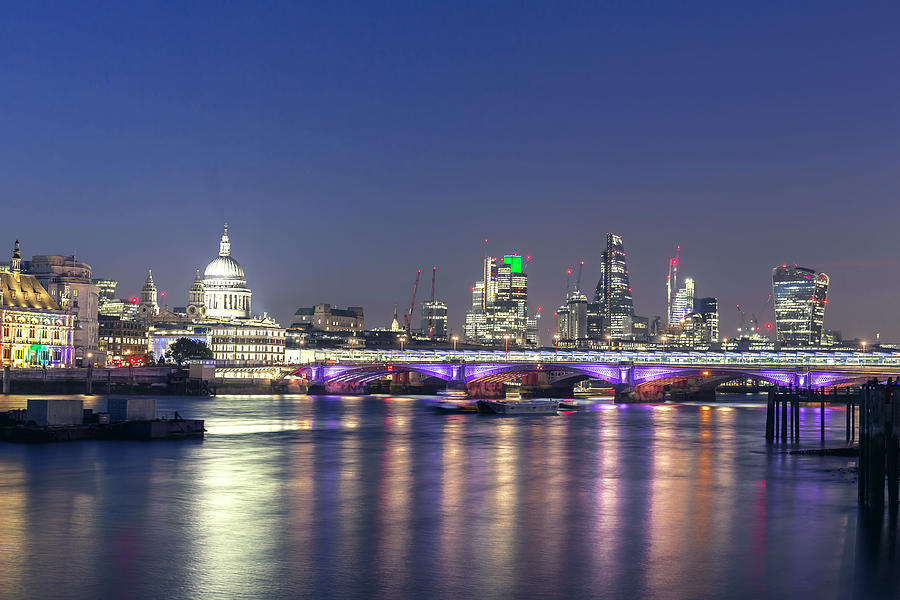 View of St Pauls Cathedral and City of London at night Photograph by _ultraforma_