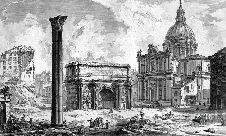 View of the Arch of Septimius Severus in Rome, Italy Drawing by Giovanni Battista Piranesi