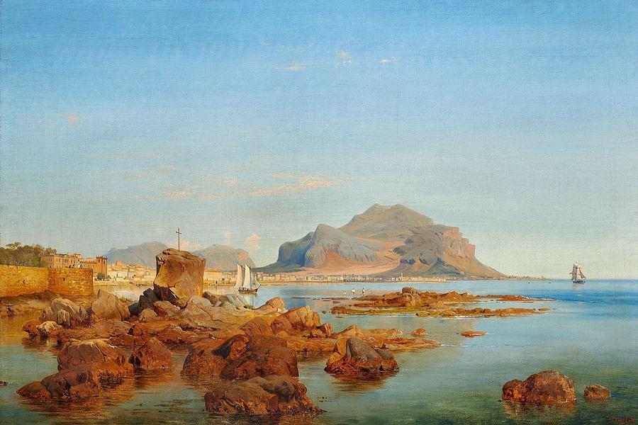 Palermo Painting - View of the bay of Palermo by Louis Gurlitt