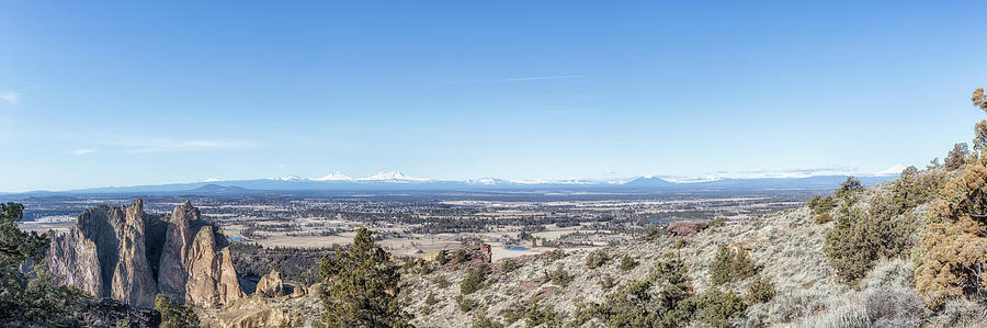 View of the Cascade Range from Misery Ridge Trail at Smith Rock State Park Photograph by Belinda Greb