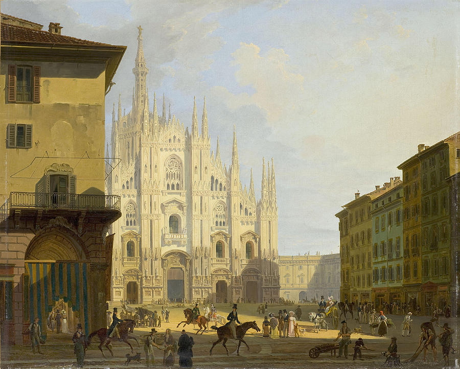 View of the Cathedral Square in Milan Painting by Giovanni Migliara ...