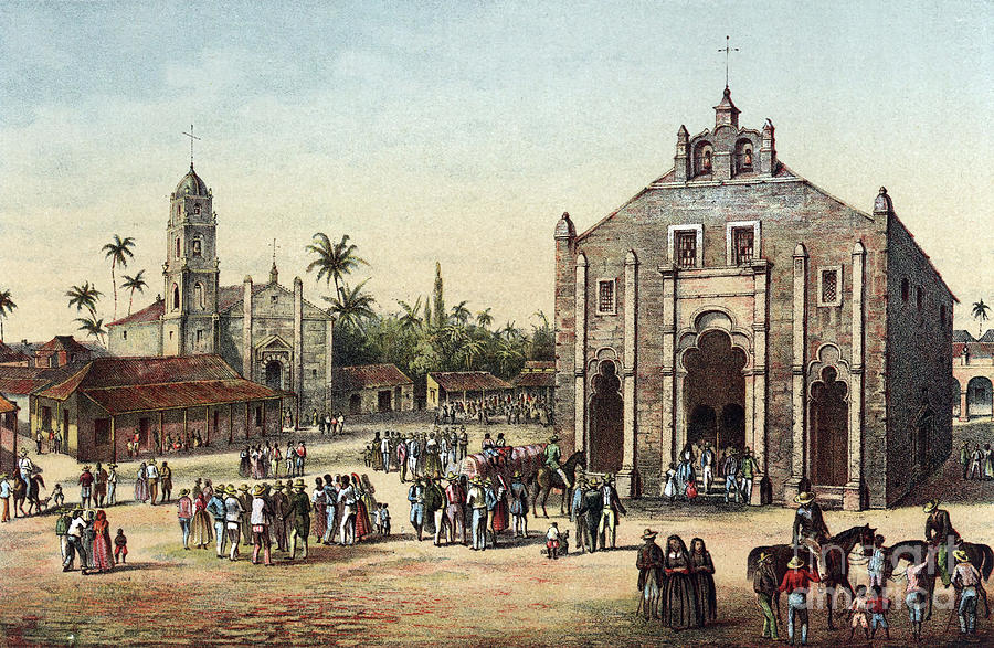 View of the church at San Juan de los Remedios, Cuba Drawing by Granger