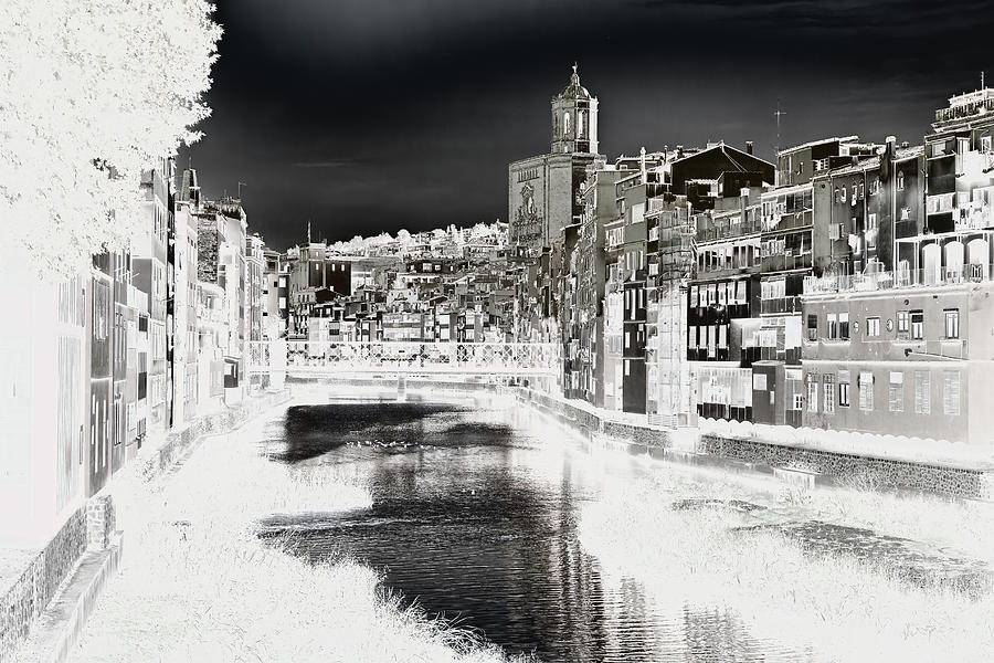 View of the city of Girona - Black and white - Duplex effect Photograph by Jordi Carrio Jamila