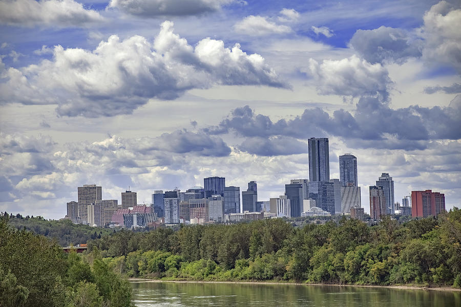 Architecture Photograph - View of the Edmonton City Skyline from a Bridge on the North Sas by Randall Nyhof