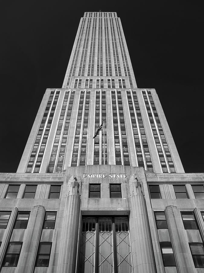 View of the Empire State Building in New York full spectrum black and ...