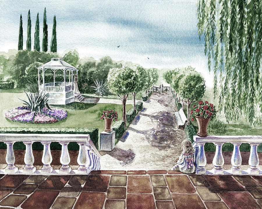 View Of The Garden From Terrace Watercolor   Painting by Irina Sztukowski
