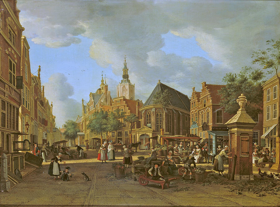 View of the Groenmarkt looking towards Westeinde in The Hague Painting by Paulus Constantijn la Fargue