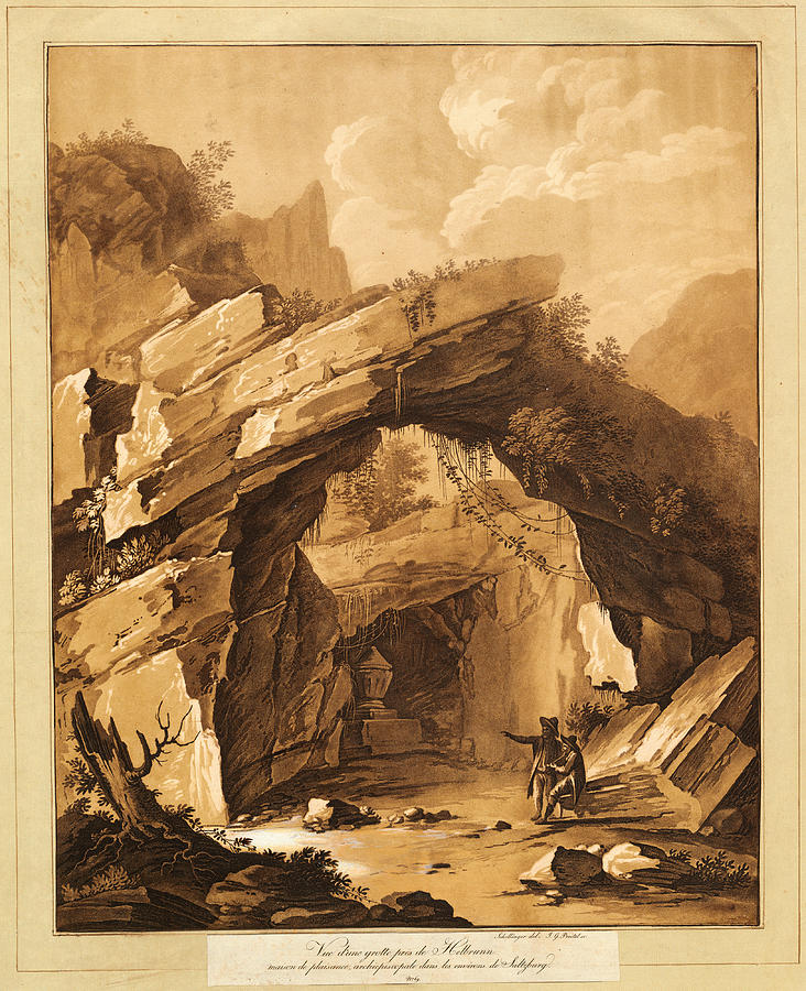 View of the Grotto by Heilbrunn, near Salzburg  Drawing by Johann Gottlieb Prestel