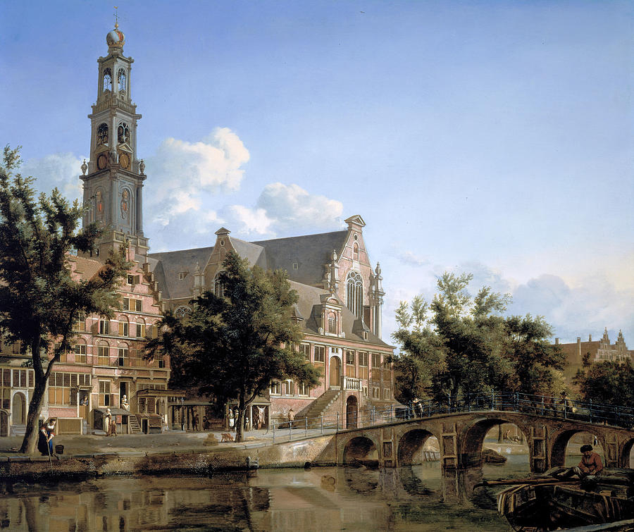 View of the Keizersgracht with the Westerkerk Painting by Jan van der Heyden