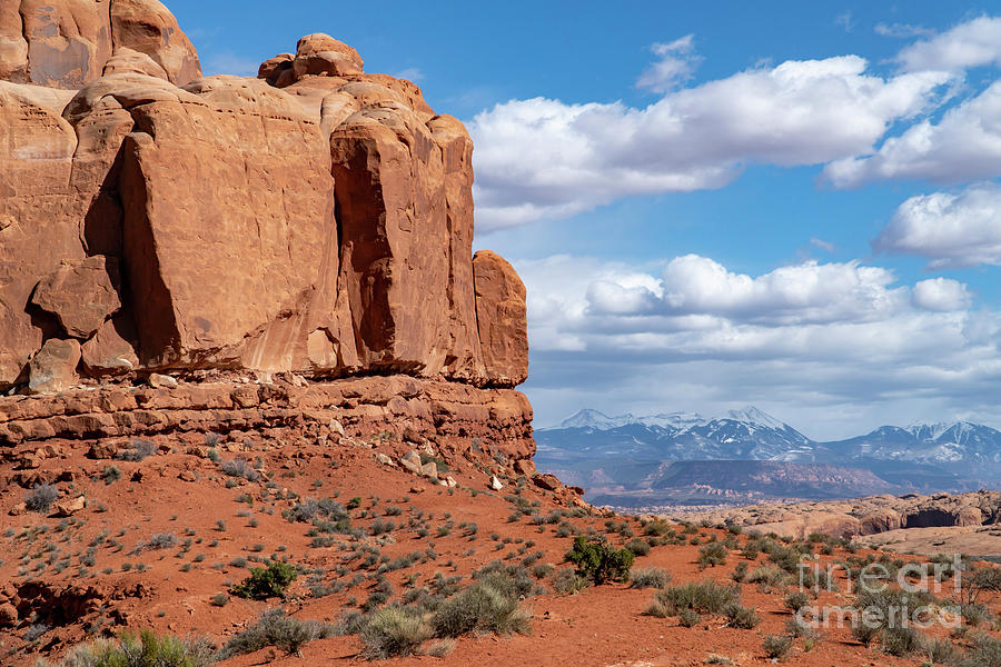 View of the La Sal Mountains from the Park Avenue area at Arches Photograph by William Kuta