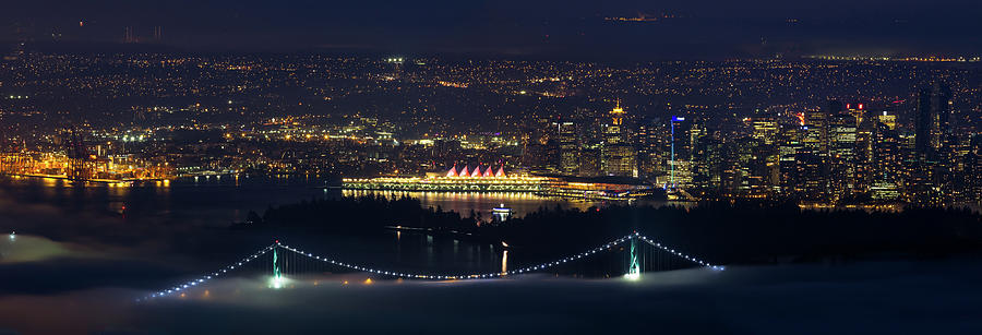 View of the Lions Gate Bridge and Vancouver in the Fog Photograph by Michael Russell