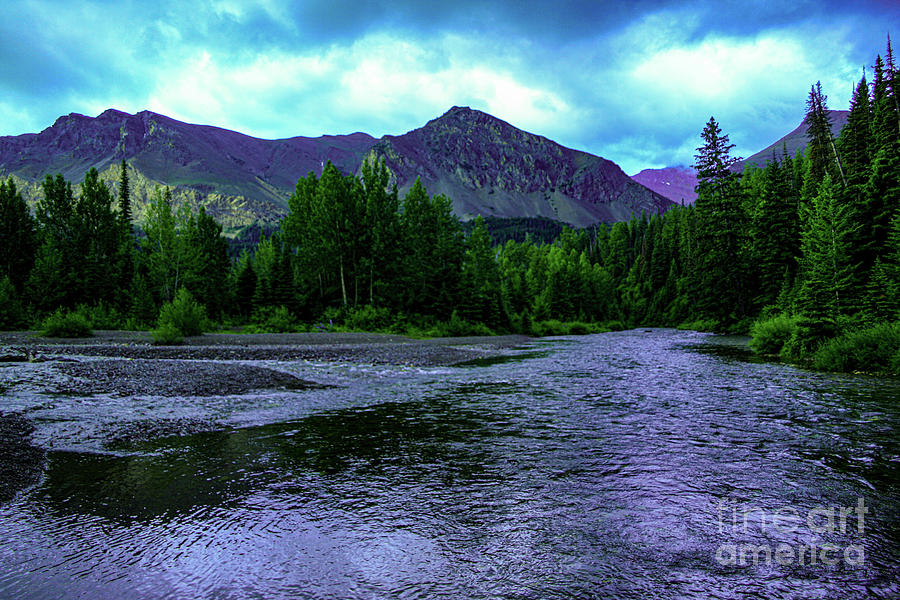 View Of The Medicine River And Mountains Of Glacier National Park Photograph