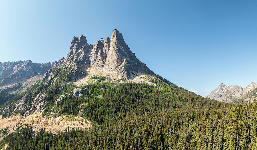 Majestic Mountain Peaks and Forest Photograph - View of the North Cascades Highway looking towards the Washingto by Steven Heap