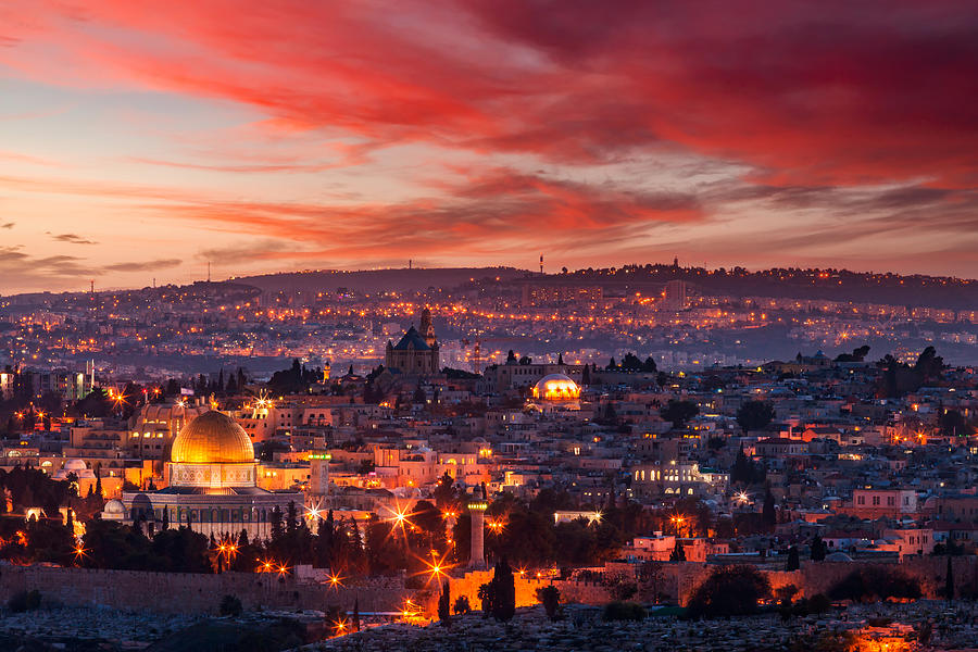 View of the old city of Jerusalem at sunset. Israel Photograph by Anton Petrus
