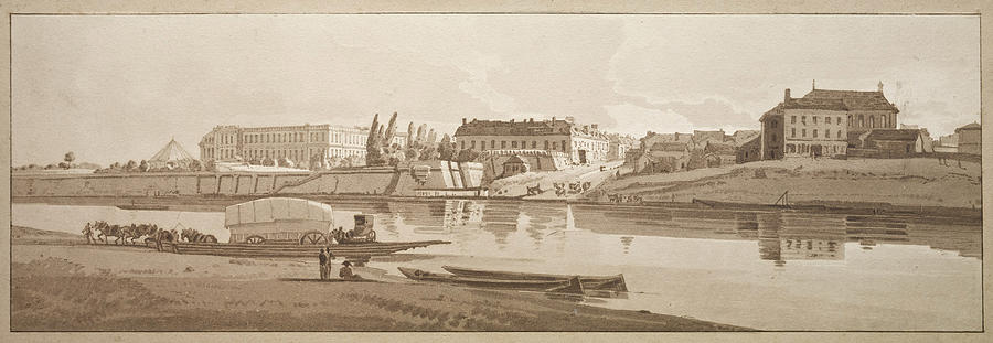 View of the Palace and Village of Choisi on the Banks of the Seine Drawing by Thomas Girtin