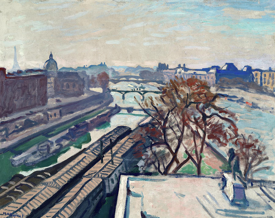 View of the Seine and the Monument to Henry IV, 1906 Painting by Albert ...