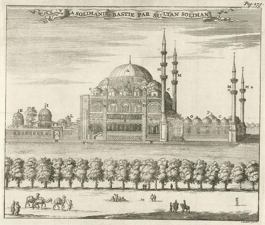 View of the Suleymaniye Mosque in Istanbul, Jan Luyken, 1681 Painting by Artistic Rifki
