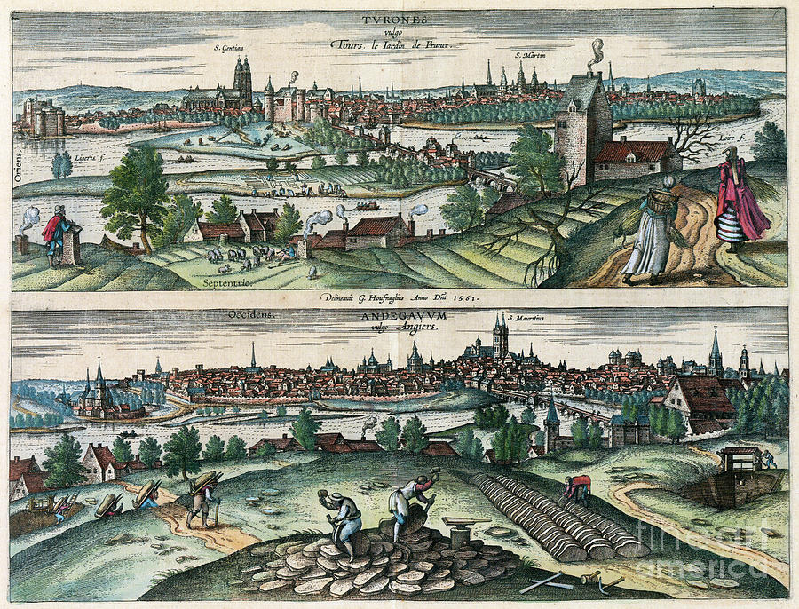 View Of Tours And Angers, 1598 Drawing by Georg Braun and Franz Hogenberg