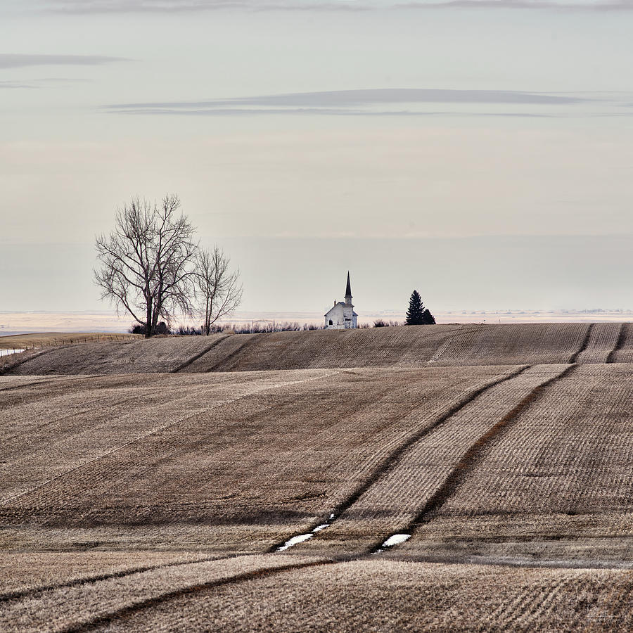 View of vast northwest ND landscape and Scandia Lutheran Church Photograph by Peter Herman