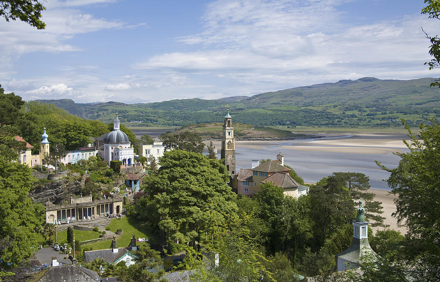 View of village and Whitesands Bay, Portmeirion, Wales Photograph by P A Thompson
