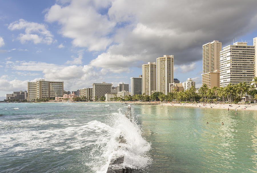 View of Waikiki Bay and  Honolulu skyline. Photograph by David Madison