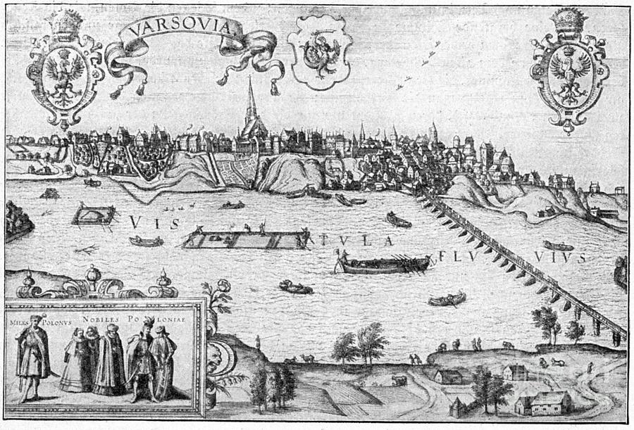 VIEW OF WARSAW, POLAND, 16th CENTURY Drawing by Georg Braun and Franz Hogenberg