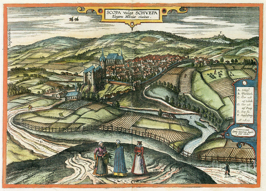View Of Zschopau, Germany, 1617 Drawing by Georg Braun and Franz Hogenberg