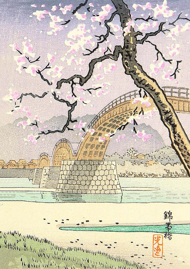 View on a Bridge and Blossom Tree Digital Art by Long Shot