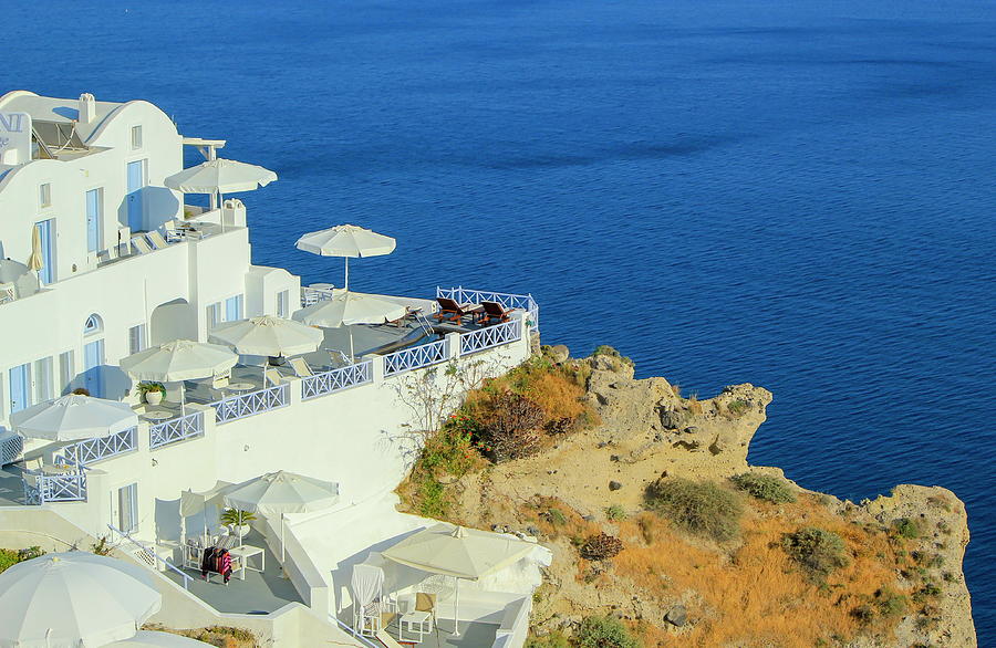 View on balconies at Oia village in the Caldera, Greece Photograph by Elenarts - Elena Duvernay photo