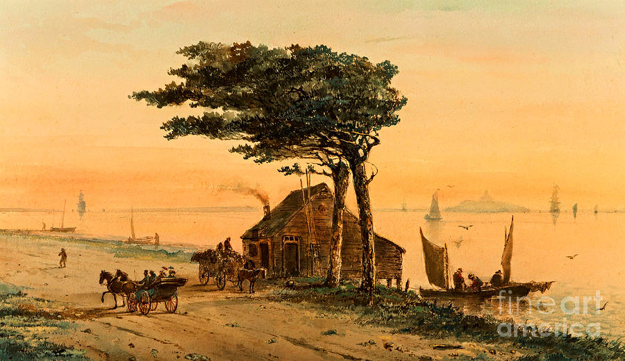 View on Long Island Sound with Bay House and Carriages circa 1850 Painting by Peter Ogden