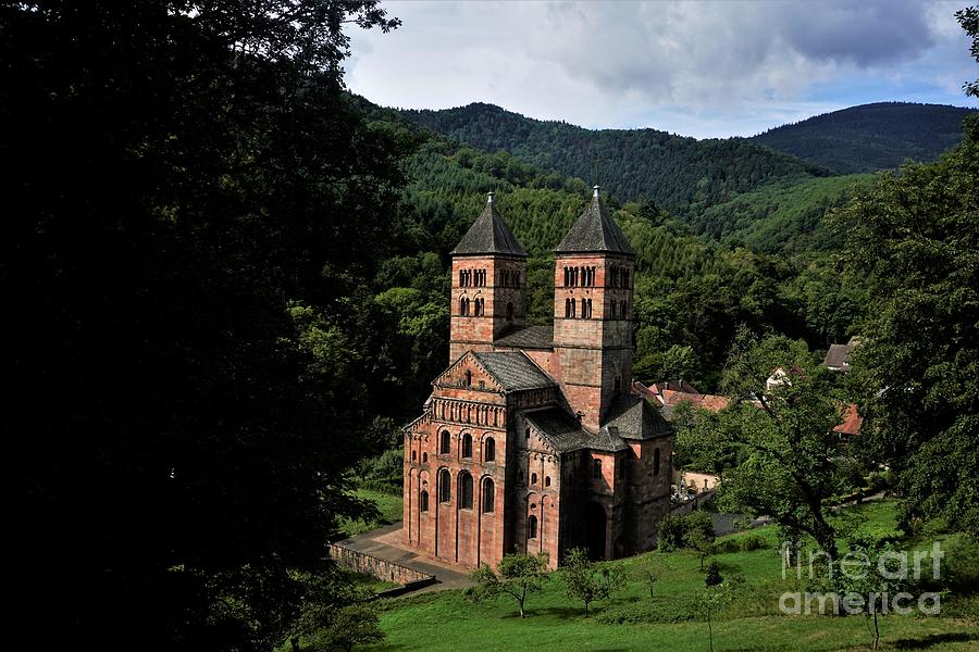 View On Murbach Abbey With Green Hills Surrounding The Building Photograph