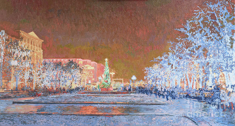 View On Pushkin Square With Big Bronnaya Street. New Year. Painting
