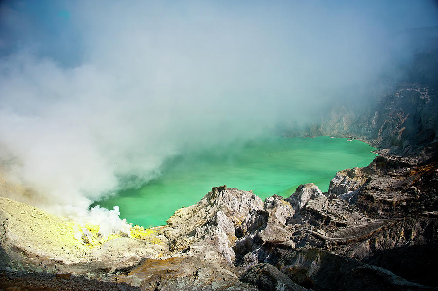 View on the Acid lake and Sulfur source, Ijen, Java, Indonesia Photograph by Lie Yim