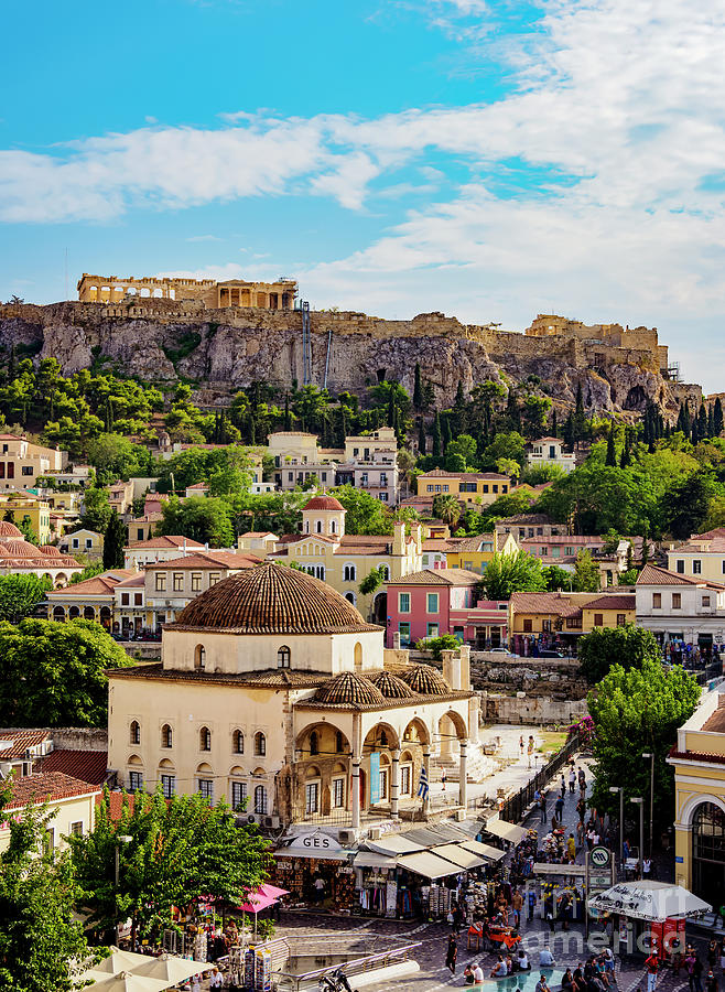 View over Monastiraki Square towards Acropolis, Athens, Attica, Greece ...