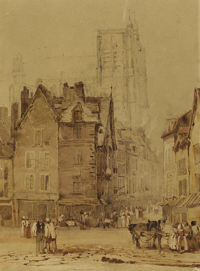 View Taken in Rouen Drawing by Adrien Dauzats