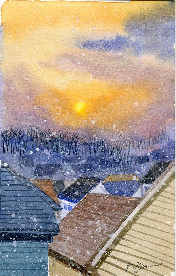 View through the window---sun snowing Painting by Ping Yan