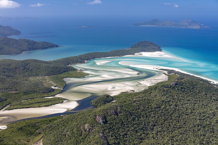 View to Hill Inlet and Whitehaven beach, river meanders, behind Border Island, Whitsunday Islands, Queensland Photograph by Michael Szonyi