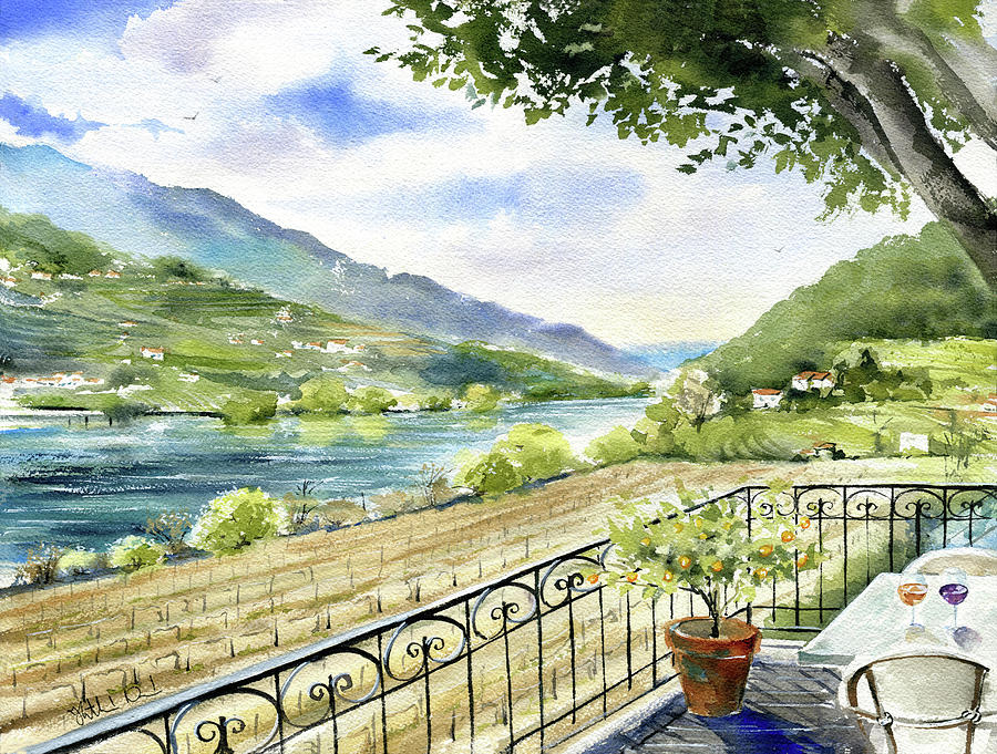 View To The Douro Valley Portugal Painting Painting by Dora Hathazi Mendes