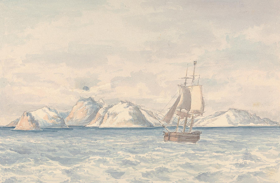 View West of Lout Harbour, Spitzberger Drawing by Charles Hamilton Smith