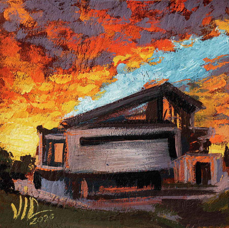 View with sunset over house in Bucharest Romania painting by Vali Irina Ciobanu Painting by Vali Irina Ciobanu
