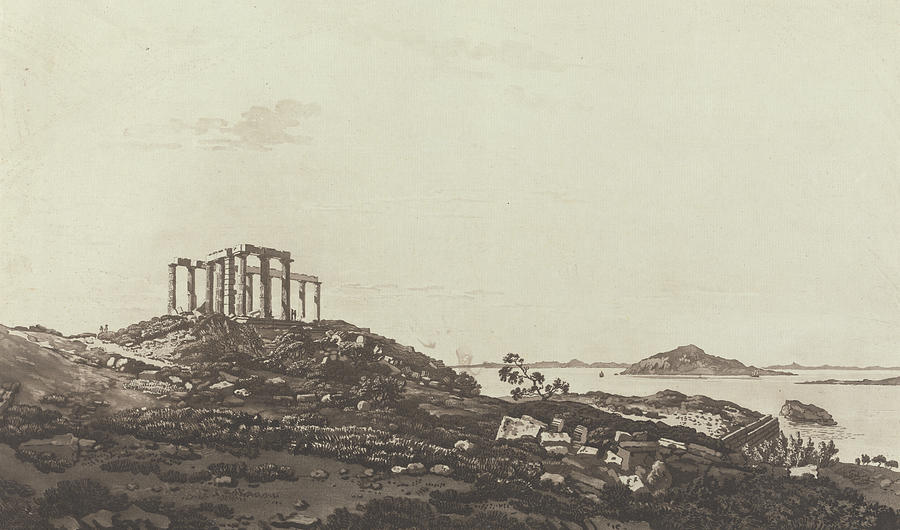 Views in the Levant - Ruined Temple on Hill at Suninum Relief by Paul Sandby